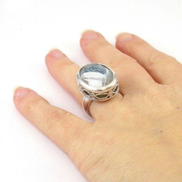 Sterling Silver Blue Druzy Faceted Dome Cocktail Ring Size 6.5 - Picture 5 of 7